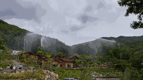 산불 및 화재로 부터 안전한 휴양림을 위해 소화시설을 완료후 시험가동 전경